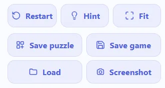 The Restart, Hint, Fit, Save puzzle, Save game, Load and Screenshot buttons